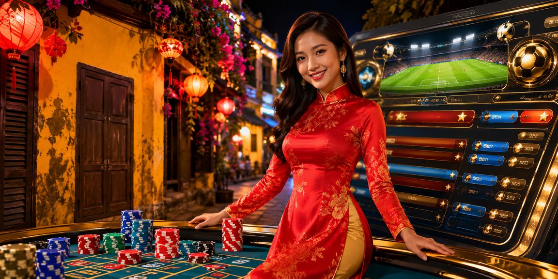 Phụ nữ áo dài Hội An sử dụng điện thoại di động tham gia cá cược trực tuyến trong không gian phố cổ