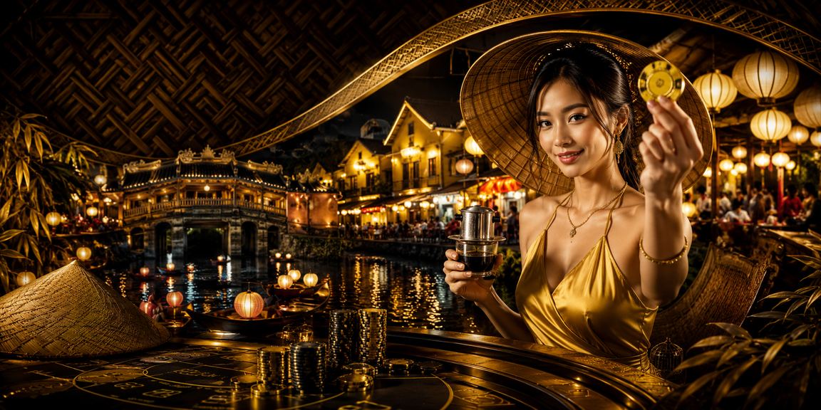 Phụ nữ Hội An đội nón lá theo dõi cá cược casino trên điện thoại buổi tối